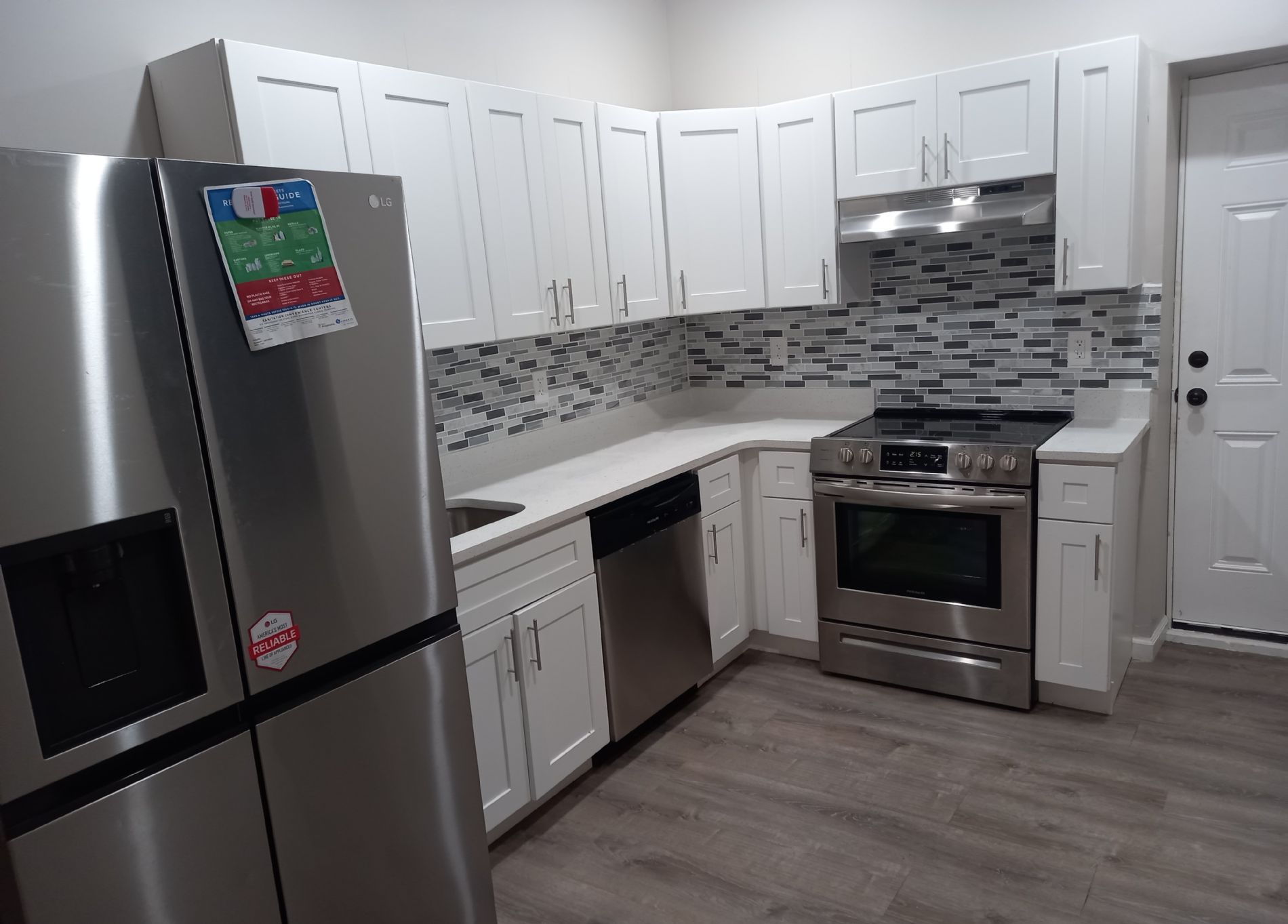 5 burner elec stove saves on insurance and you can set to cook whilst away. the piping is below for gas stoves also.